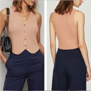 Favorite Daughter Knit  Sweater Vest Women's Size L Beige Merino Wool Cashmere